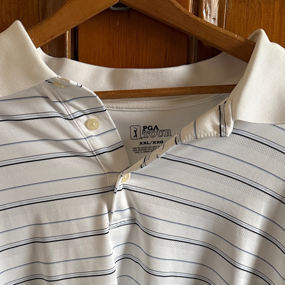 PGA Tour Men's White and Black Striped Polo Shirt